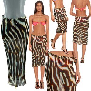 🆕 RAT & BOA 🧿 NWOT Luma Zebra Print Midi Skirt, Crinkle Chiffon - Sz M